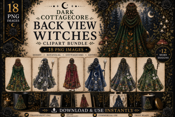 Download Dark Cottagecore Back View Witch Clipart - Art Collection