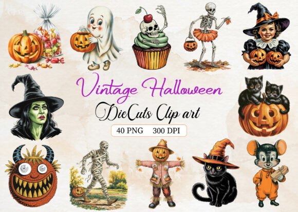 Download Vintage Halloween DieCuts Clipart Bundle - Art Collection
