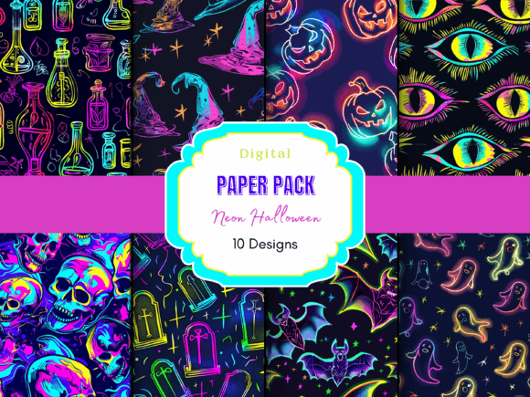 Download Neon Halloween Digital Paper - Halloween digital Collection