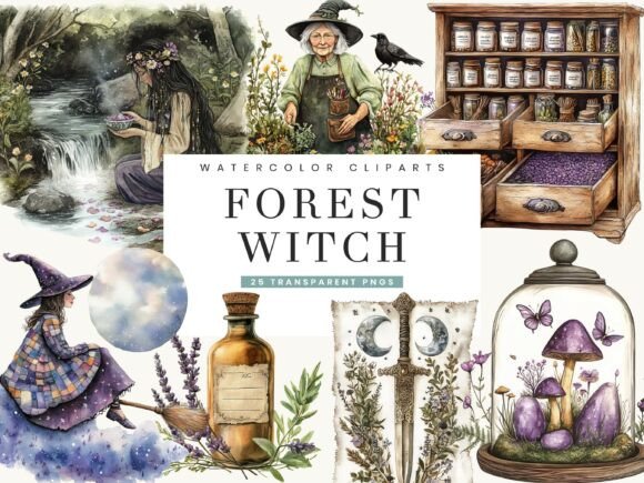 Download Watercolor Forest Witch Clipart - Art Collection