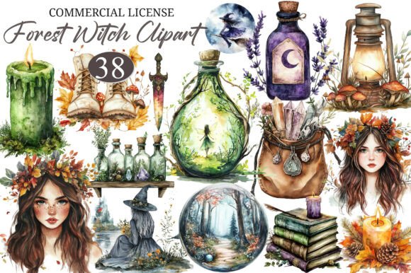 Download Watercolor Forest Witch Clipart - Art Collection
