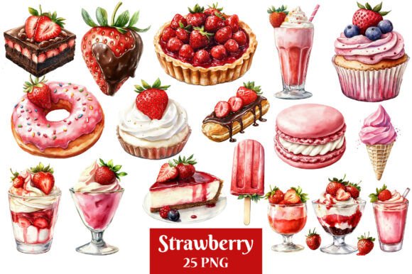 Download Watercolor Strawberry Desserts Clipart - Art Collection