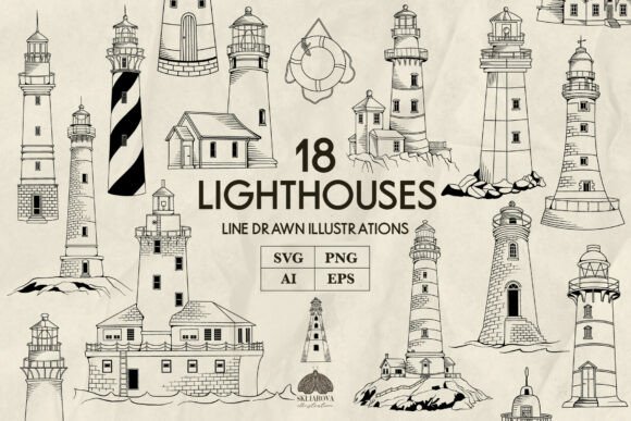Download Lighthouse Line Art Svg Png Eps Bundle - Art Collection