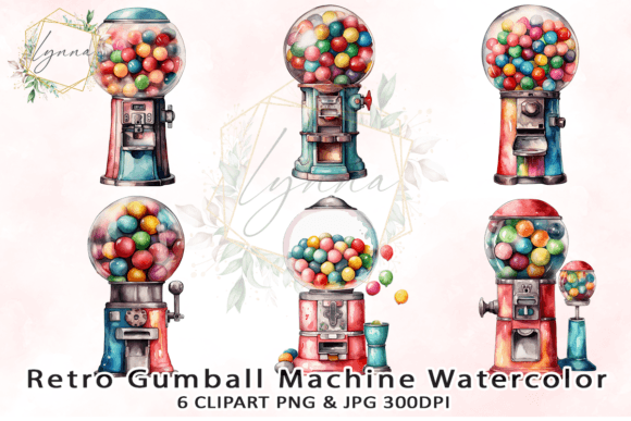 Download Retro Gumball Machine Watercolor Clipart - Art Collection