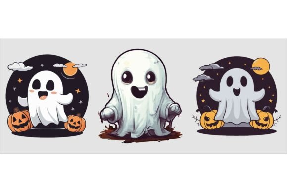 Download Free Vector Art of Cute Halloween Ghosts - Art Collection
