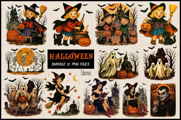 Download Vintage Halloween Clipart Png Bundle - Art Collection