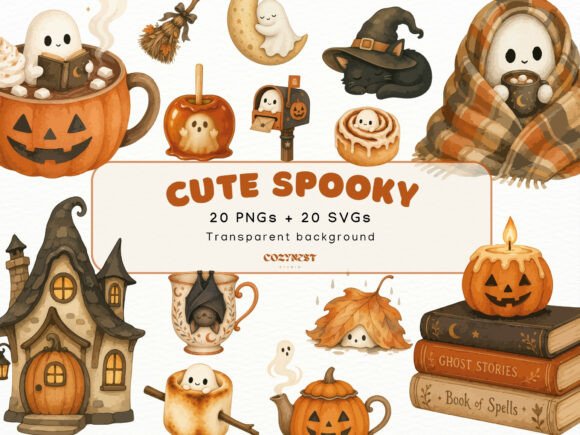 Download Cute Spooky Watercolor Clipart Halloween - Art Collection