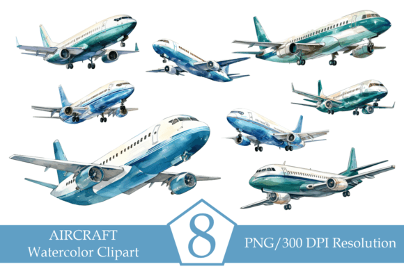 Download Watercolor Commercial Airplane, Clipart - Art Collection