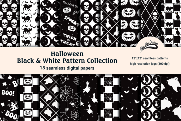 Download Black White Halloween Digital Paper Pack - Premium Bundle