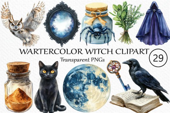 Download Watercolor Witch Clipart Bundle - Art Collection