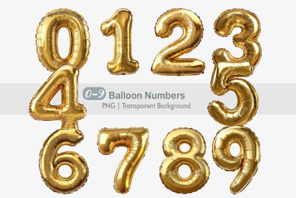 Download Gold Balloon Numbers Clipart PNG Bundle - Art Collection