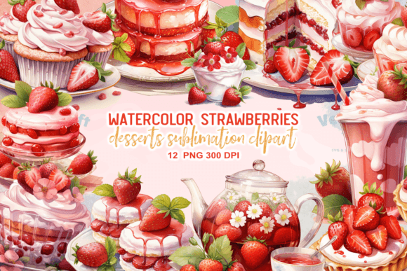 Download Watercolor Strawberries Desserts Clipart - Art Collection