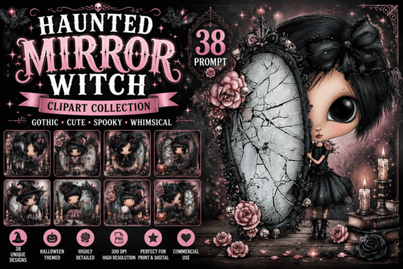Download Whimsical Haunted Mirror Witch Clipart - Art Collection