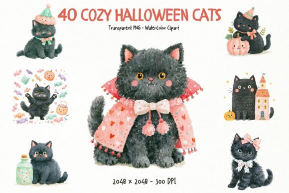 Download Whimsical Halloween Cats PNG Clipart - Art Collection