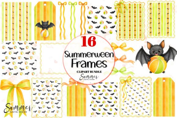 Download Summerween Bats Striped Frames Clipart - Art Collection