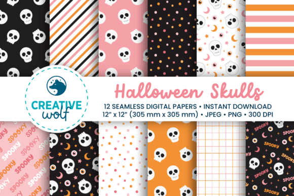 Download Skulls Halloween Digital Paper Pack - Halloween digital Collection