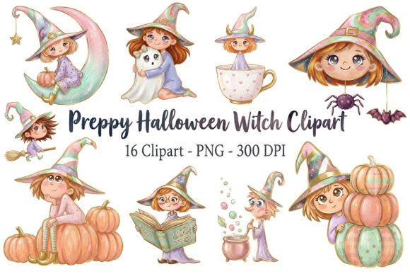 Download Preppy Halloween Witch Clipart PNG Set - Art Collection