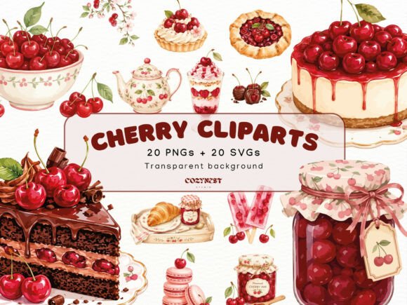 Download Cherry Watercolor Cliparts, Desserts PNG - Art Collection