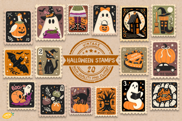 Download Vintage Halloween Stamps Clipart Bundle - Art Collection