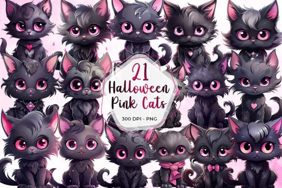 Download Pink and Black Halloween Cats Clipart - Art Collection