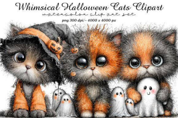 Download Whimsical Halloween Cats Clipart - Art Collection