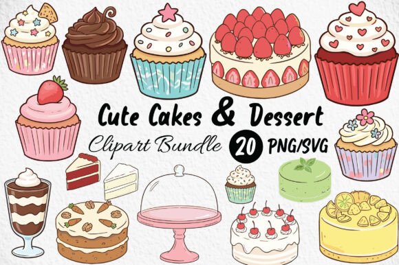 Download Cute Cakes &amp; Desserts Clipart Bundle - Art Collection