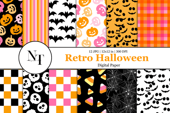 Download Retro Halloween Digital Paper Pattern - Halloween digital Collection