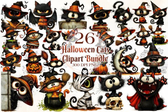 Download Cute Spooky Halloween Cats Clipart - Art Collection