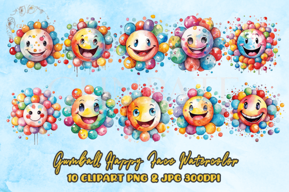 Download Gumball Happy Face Watercolor Clipart - Art Collection