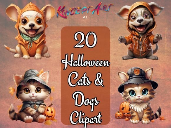 Download 20 Halloween Cats &amp; Dogs Clipart Bundle - Art Collection