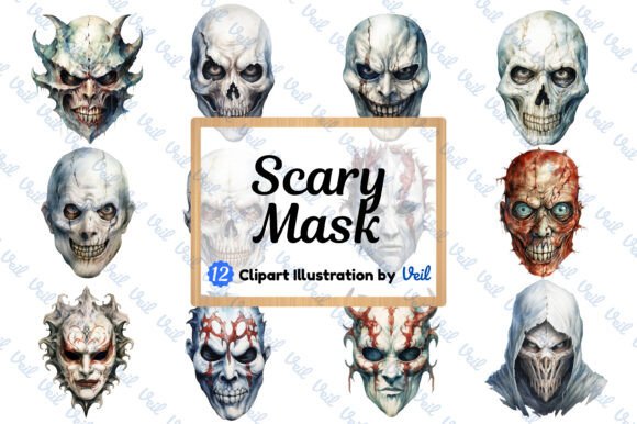 Download Scary Mask Clipart Watercolor Bundle - Art Collection