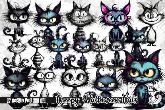Download Creepy Halloween Cats Bundle Clipart PNG - Art Collection
